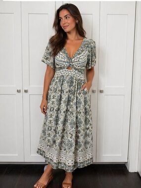 Angie Green Floral Twist-Front Maxi Dress